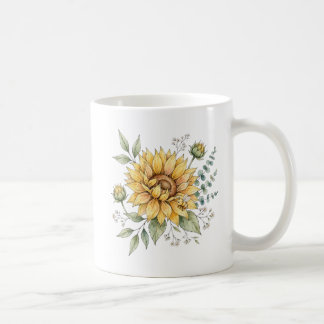 Café Caneca de jardim de aquarela de girassol de mel cu