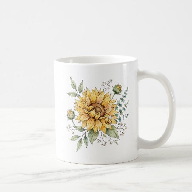 Café Caneca de jardim de aquarela de girassol de mel cu (Direita)