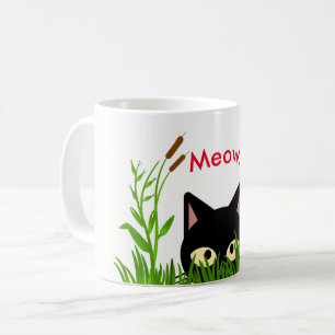 Café Caneca de Jardim de Borboletas Fofas com Gato Pret