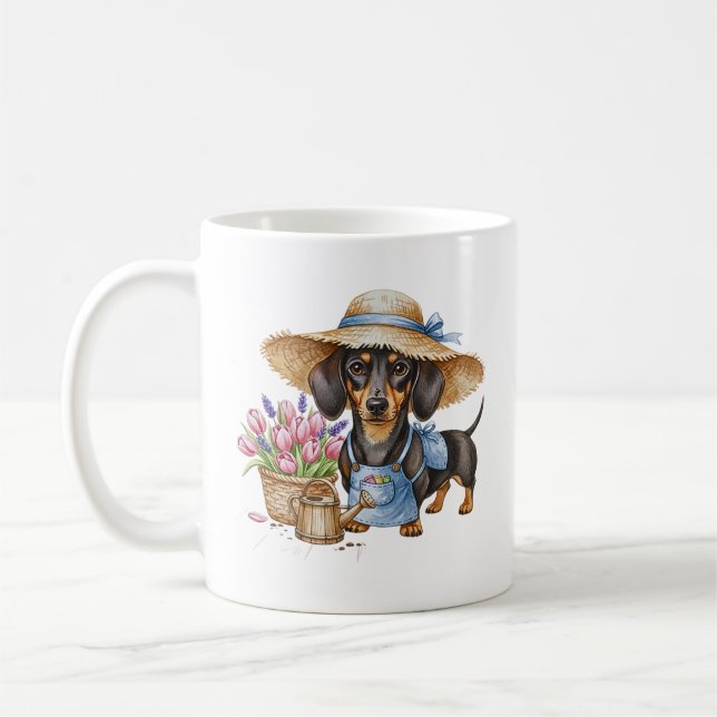 Café Caneca de Jardim Personalizada de Dachshund | Cute (Esquerda)