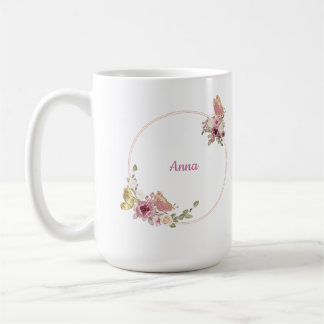 Café Caneca de Latte Borboleta Floral em Rosa Dourado –