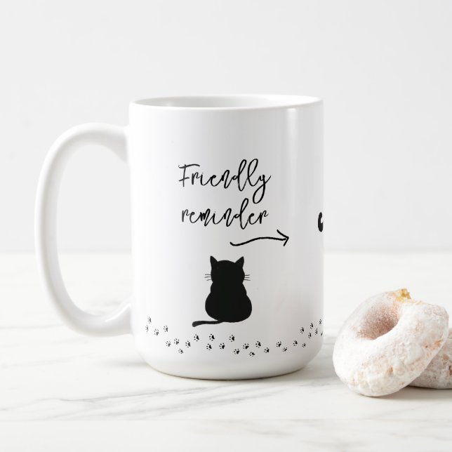Café Caneca de Lembrete de Bebida de Gato Preto Mal-Hum (Com Donut)
