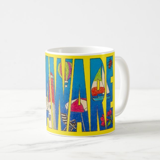 Café Caneca de Letra Maiúscula do Estado de Delaware (Frente Esquerda)