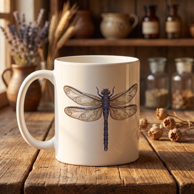 Café Caneca de Libélula Celestial Luxo Linha Arte (Criador carregado)