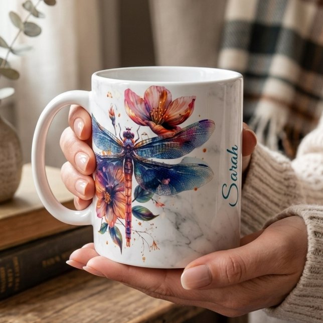 Café Caneca de Libélula com Aquarela Personalizada (Criador carregado)