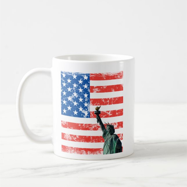Café Caneca de liberdade com estrelas e faixas de fundo (Esquerda)