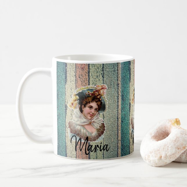 Café Caneca de Listras Florais Vitorianas (Com Donut)