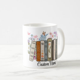 Café Caneca de Livros Florais Personalizada, Presente p