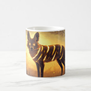 Café Caneca de Lobo Místico com Listras Luminosas no Cr