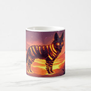 Café Caneca de Lobo Místico com Listras Luminosas no Cr