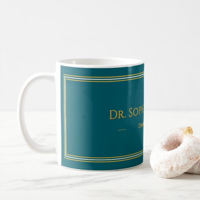 Café Caneca de Luxo Personalizada Azul Profundo Dourado (Com Donut)
