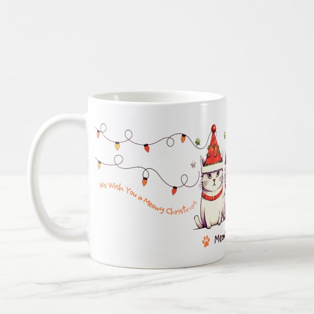 Café Caneca de Luzes de Natal de Gato Engraçado (Esquerda)
