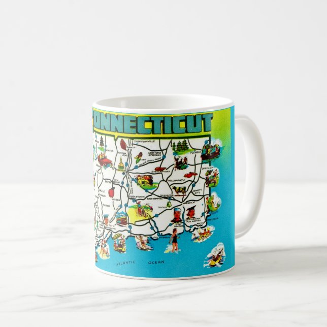 Café Caneca de Mapa de Cartão Postal de Connecticut (Frente Esquerda)