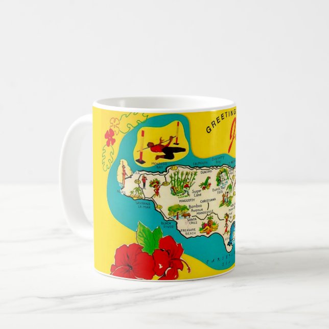 Café Caneca de Mapa Ilustrado de Jamaica em Postcard (Frente Esquerda)