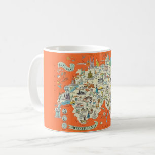 Café Caneca de Mapa Ilustrado e Alegre da Suíça