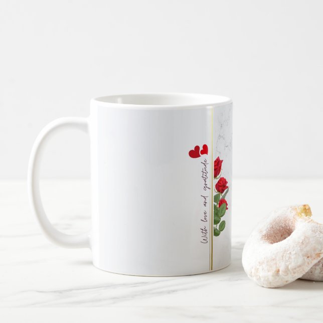 Café Caneca de Mármore Personalizada com Rosa Vermelha  (Com Donut)