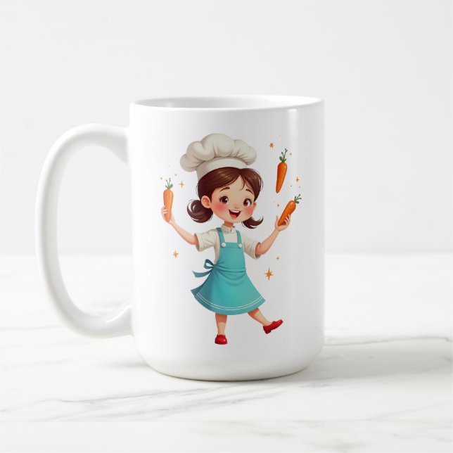 Café Caneca de Menina Chef Adorável com Design de Cenou (Esquerda)