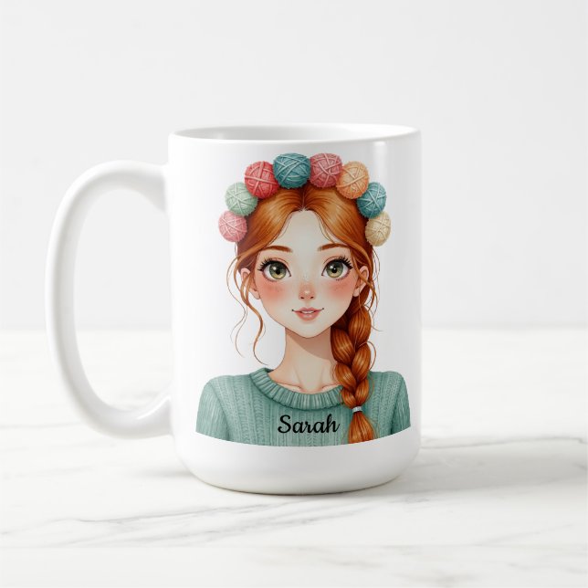 Café Caneca de Menina de Fio Personalizado e Tricô (Esquerda)