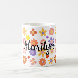 Café Caneca de mistura vibrante de flores coloridas