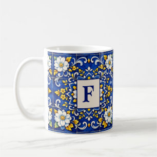 Café Caneca de Monograma Azulejo da Meia-Noite