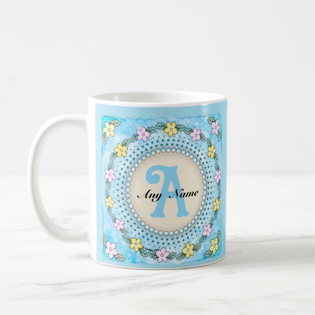 Café Caneca de monograma com borda de flores (Esquerda)