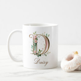 Café Caneca de Monograma com Letra D Floral em Dourado 