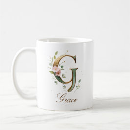 Café Caneca de Monograma com Letra G Floral em Dourado 