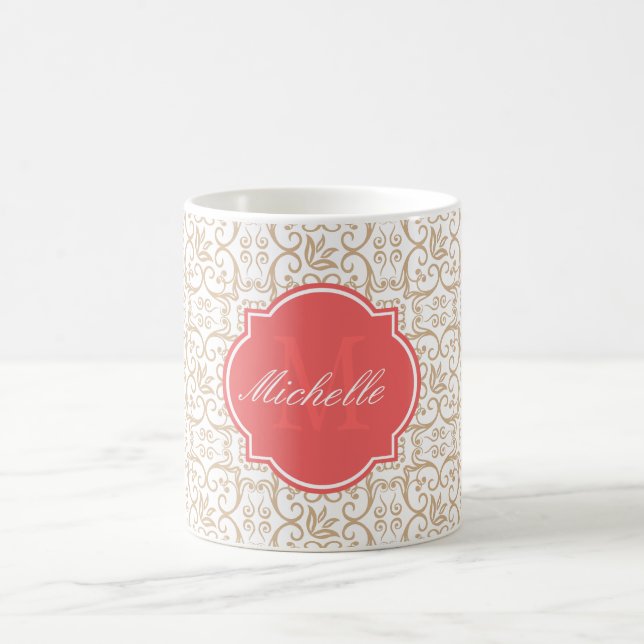 Café Caneca de Monograma Damask Sandy (Centro)