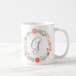 Café Caneca de Monograma de Coroa Floral