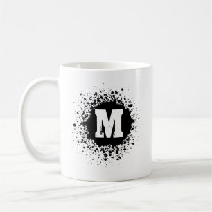 Café Caneca de Monograma Duplo com Mancha de Tinta Pret