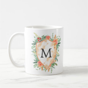 Café caneca de monograma floral de inverno pastel