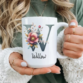Café Caneca de Monograma Floral Elegante, Presente de A