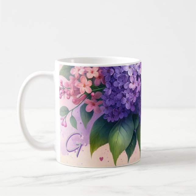 Café Caneca de Monograma Floral Lilases Antigos (Esquerda)
