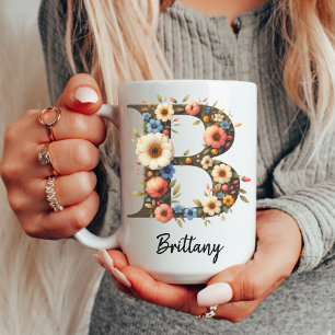 Café Caneca de Monograma Inicial de Flores Silvestres P