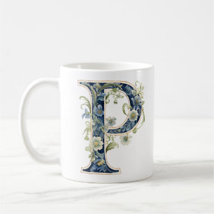 Café Caneca de Monograma P Floral Elegante