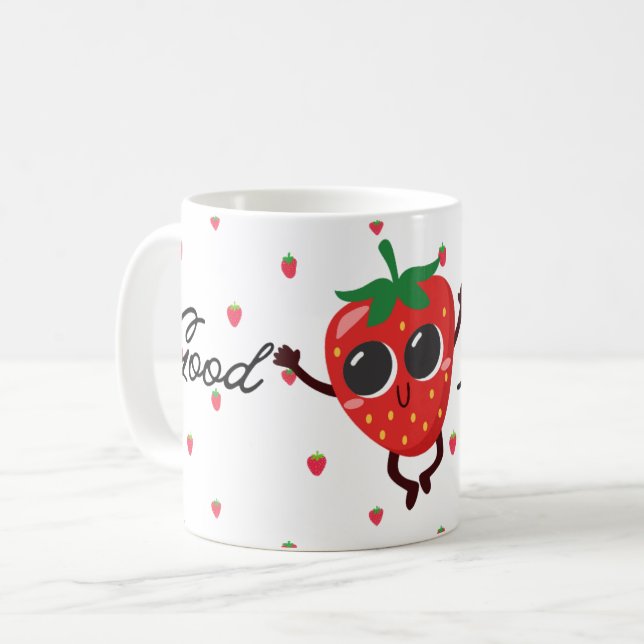 Café Caneca de Morango Kawaii Fofa (Frente Esquerda)