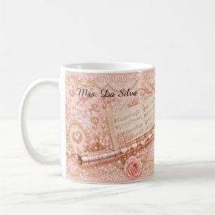 Café Caneca de Música Flauta Rosa Floral