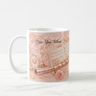 Café Caneca de Música Flauta Rosa Floral