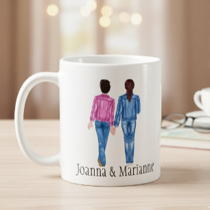 Café Caneca de Namorada Monograma Nomes Morenas Aquarel