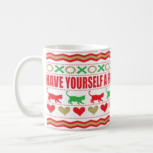 Café Caneca de Natal 11 oz. "Caneca de Gato Natal Felpu (Esquerda)