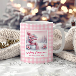 Café Caneca de Natal Aconchegante Boneco de Neve Rosa F