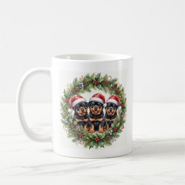 Café Caneca de Natal Adoráveis Filhotes Rottweilers (Esquerda)