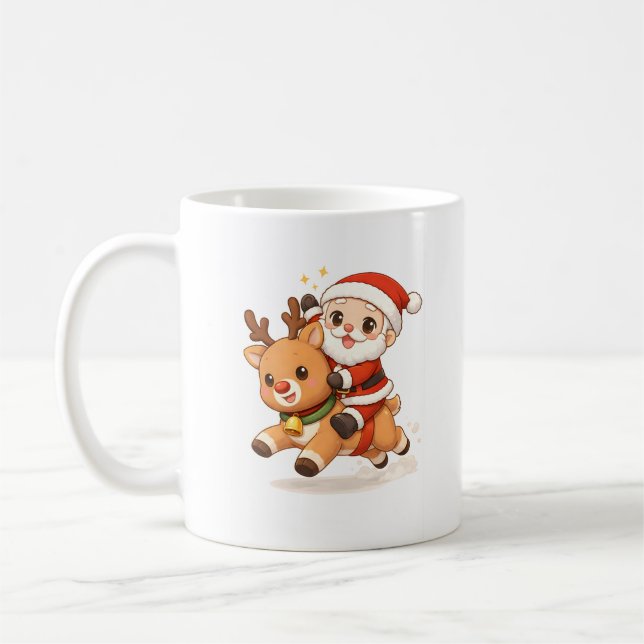 Café Caneca de Natal Adorável do Papai Noel e Rena (Esquerda)