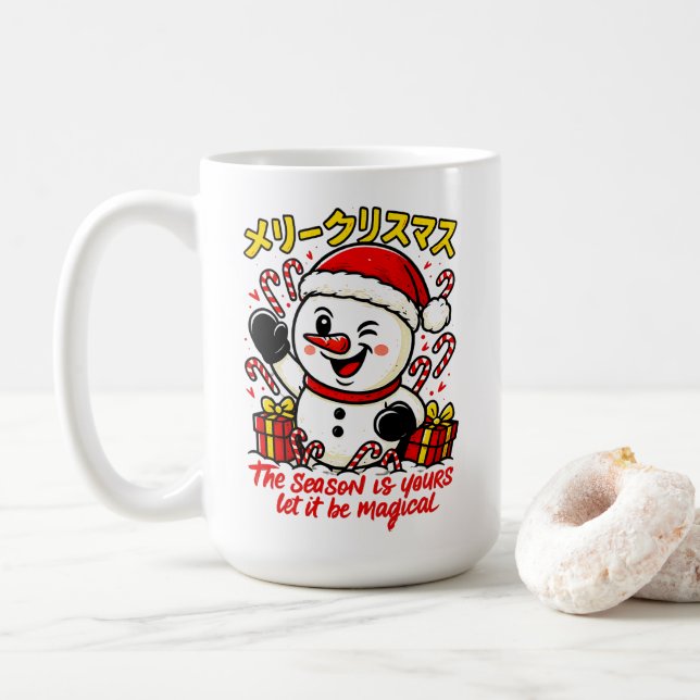 Café Caneca de Natal Alegre Clássica Homem de Neve Eleg (Com Donut)