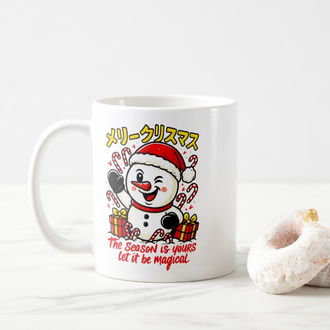 Café Caneca de Natal Alegre Clássica Homem de Neve Eleg (Com Donut)