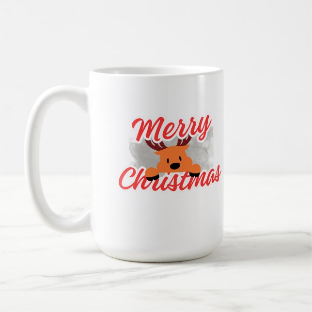 Café Caneca de Natal Alegre e Fofa de Rena Espiando Fes (Esquerda)