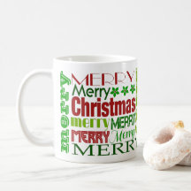 Caneca de Natal Alegre Tipografia Vermelha e Verde