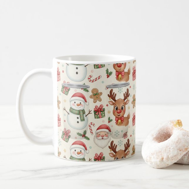 Café Caneca de Natal com Animais Fofos da Floresta (Com Donut)
