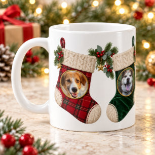 Café Caneca de Natal com Foto de Dois Animais de Estima