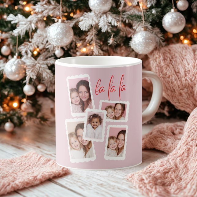 Café Caneca de Natal com Foto Multipla “Fa La La” Rosa  (Criador carregado)